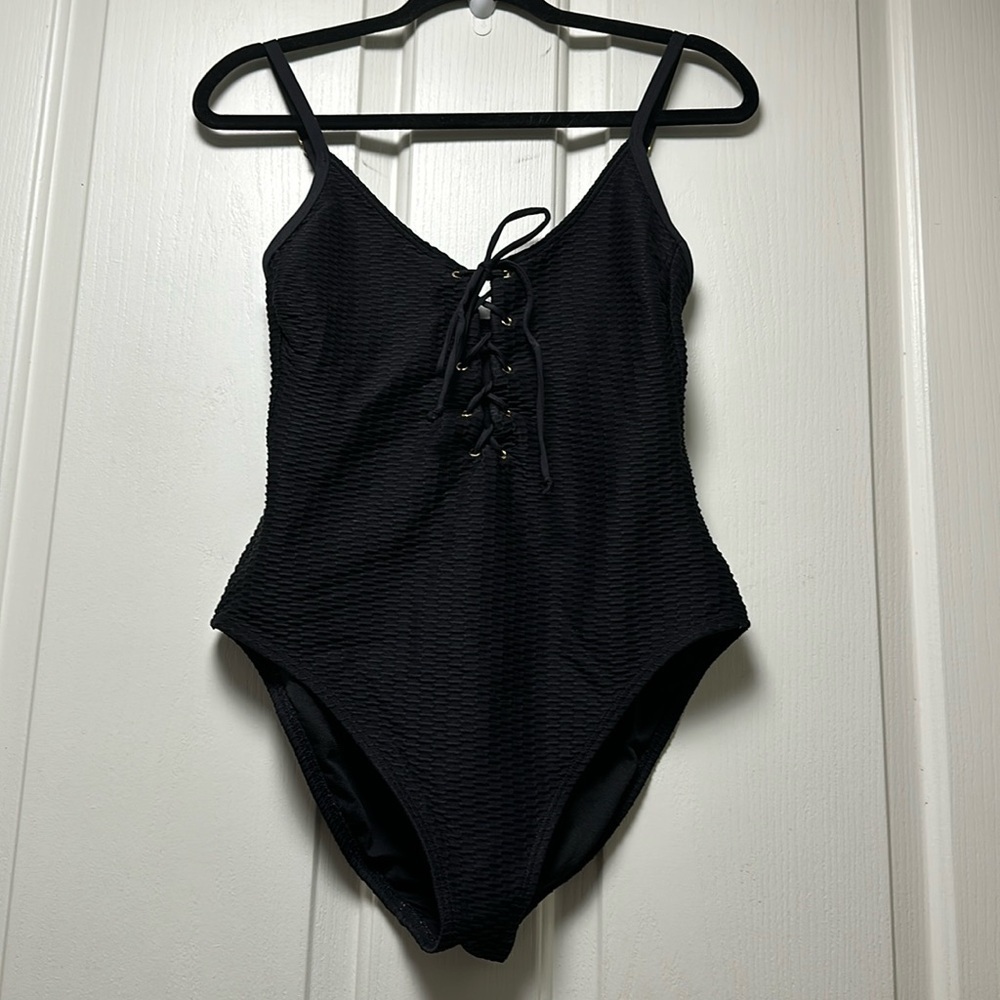 KENNETH COLE Lace up Textured Black One Piece Sz L